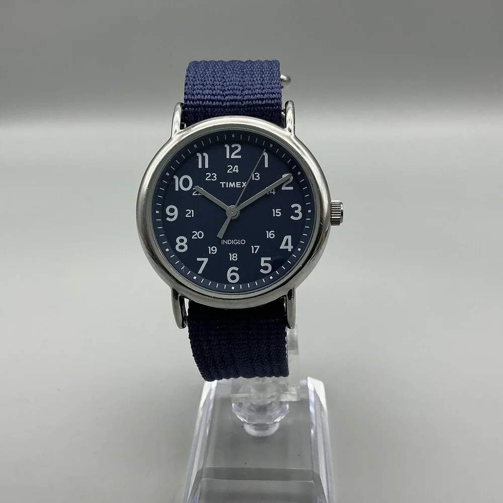 Timex Weekender Indiglo Mens Watch 38mm Blue Dial Blue Nylon New Battery